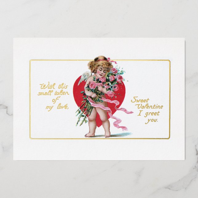 Vintage Valentine Cupid with Heart & Roses (Front)