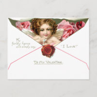 Vintage Valentine Cupid with Pink Roses