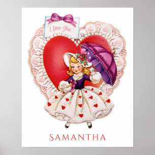 Vintage Valentine custom name poster