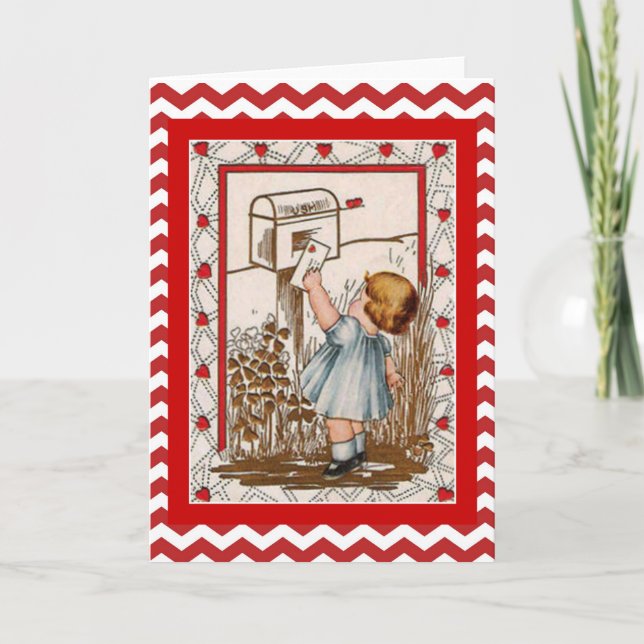 Vintage Valentine Cute Girl Mailing Letter Holiday Card (Front)