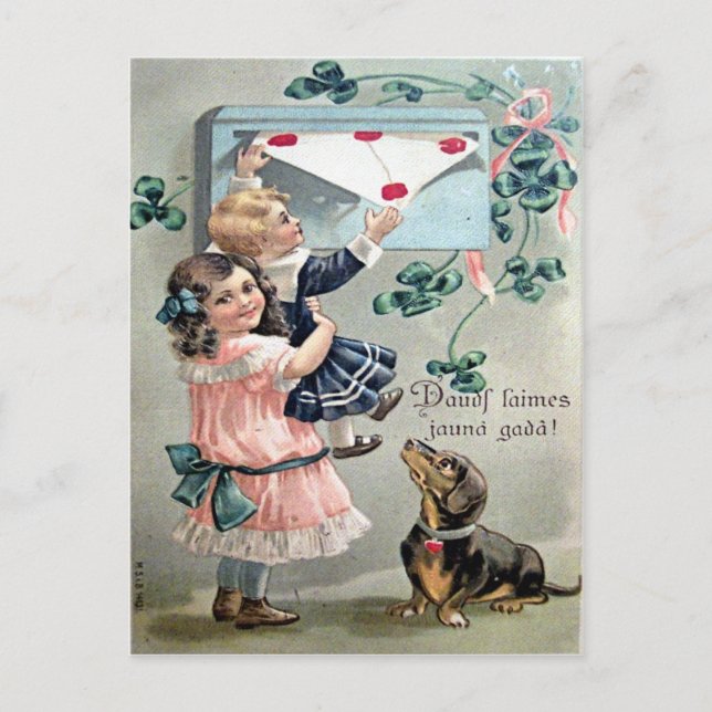 Vintage Valentine Dachshund Holiday Postcard (Front)