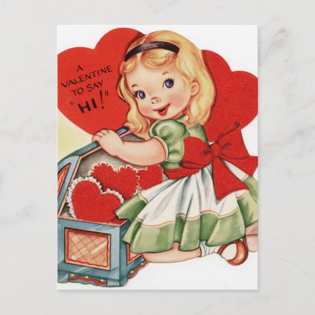 Vintage Valentine Girl Holiday Postcard (Front)