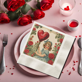 Vintage  Valentine girl -personalised Napkin