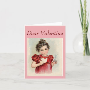 Vintage Valentine Girl With Dove Holiday Card