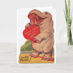 Vintage Valentine - Happy Hippo in Love, Holiday Card