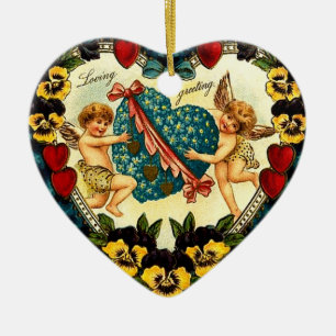 Vintage Valentine Heart Ceramic Tree Decoration