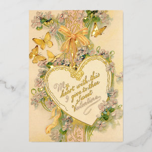 Vintage Valentine Heart, Ribbons & Butterflies