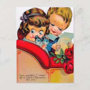 Vintage Valentine Holiday retro couple postcard