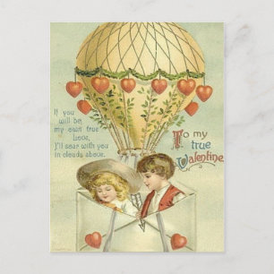 Vintage Valentine Hot Air Balloon Holiday Postcard