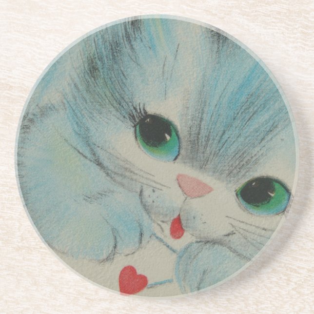 Vintage Valentine Kitten Coaster (Front)