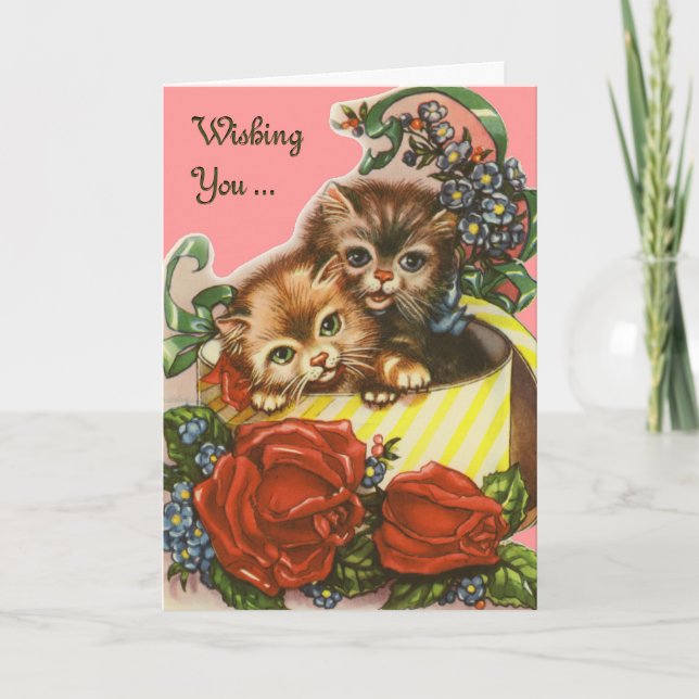 Vintage Valentine Kitties Holiday Card (Front)