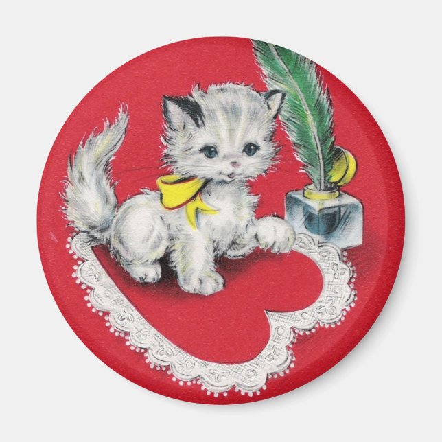 Vintage Valentine Kitty Magnet (Front)