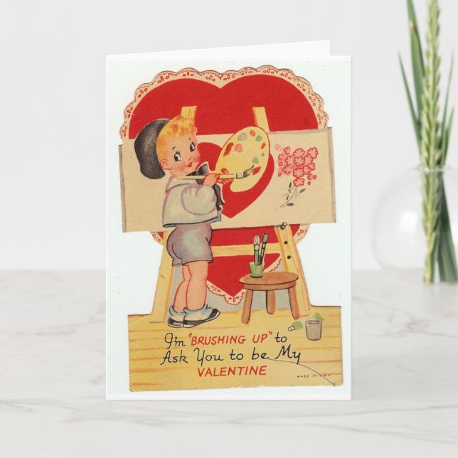 Vintage Valentine Little Artist Holiday Card (Front)