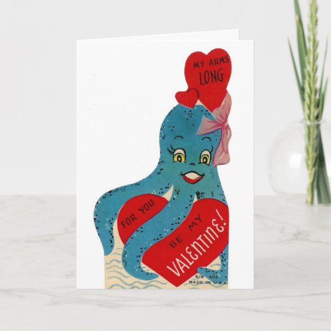 Vintage Valentine Octopus Holiday Card (Front)