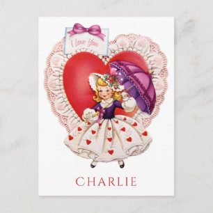 Vintage Valentine optional custom name postcard