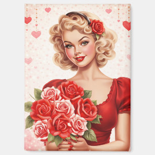Vintage Valentine Pin-Up Girl Magnet