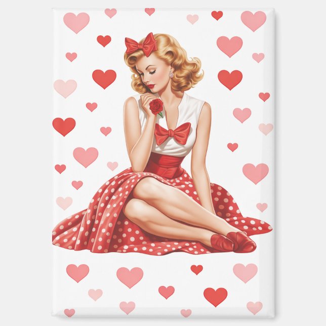 Vintage Valentine Pin-Up Girl Retro Sweetheart Magnet (Front)