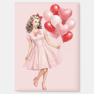Vintage Valentine Pin-Up Girl with Heart Balloons Magnet