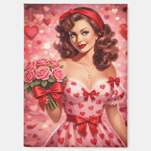 Vintage Valentine Pin-Up Girl with Roses Magnet