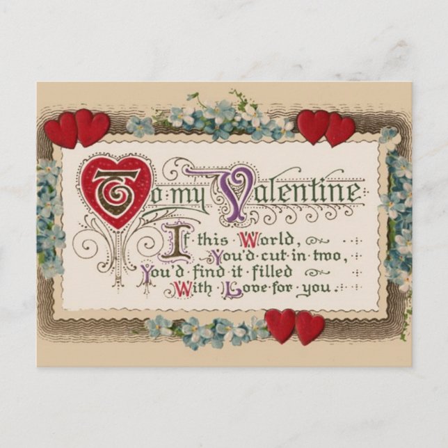 Vintage - Valentine - Poem, Hearts & Flowers Holiday Postcard (Front)