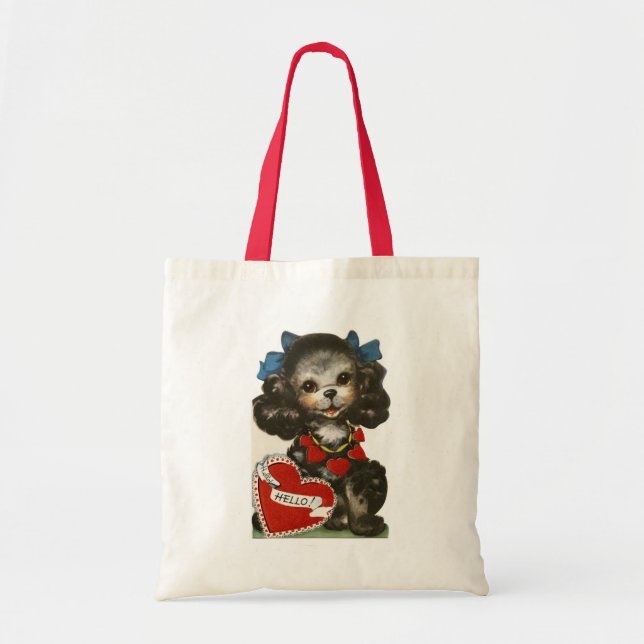 Vintage Valentine Puppy Tote Bag (Front)