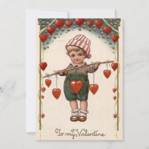 Vintage Valentine’s Day Boy With Hearts Holiday Card