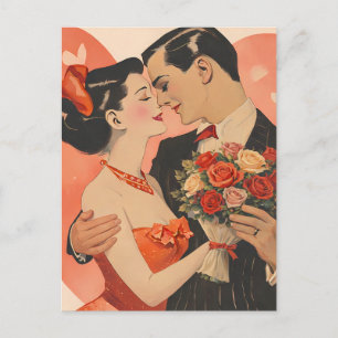 Vintage Valentine’s Day Couple with Roses – Retro  Postcard