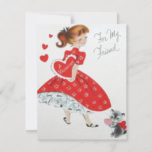 Vintage Valentine’s Girl Hearts For Friend Holiday Card