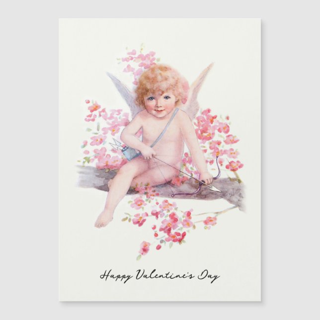 Vintage Valentine Smiling Cupid with Bow (Front)