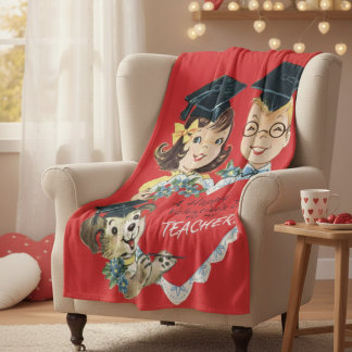Vintage "Valentine to My Teacher" Retro Graduation Fleece Blanket