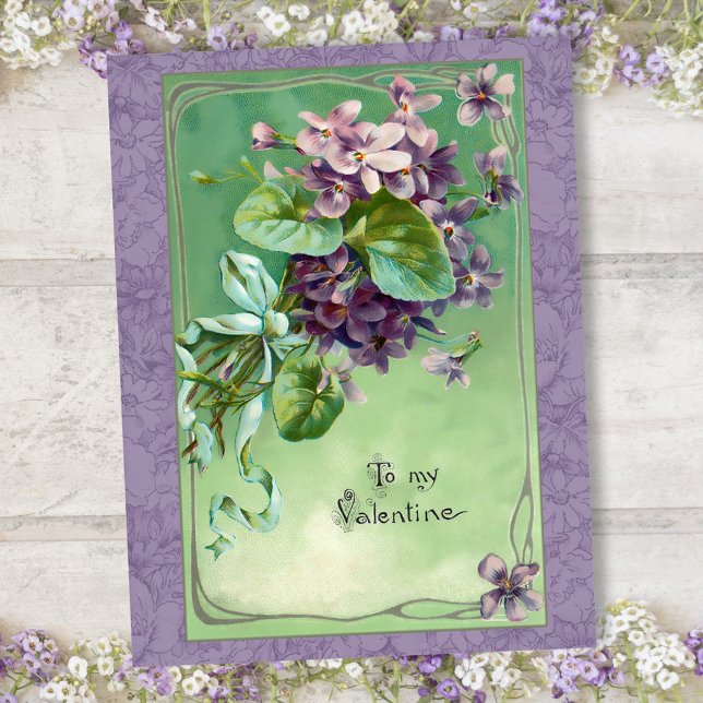 Vintage Valentine Violets and Ribbons Holiday Postcard (Creator Uploaded)