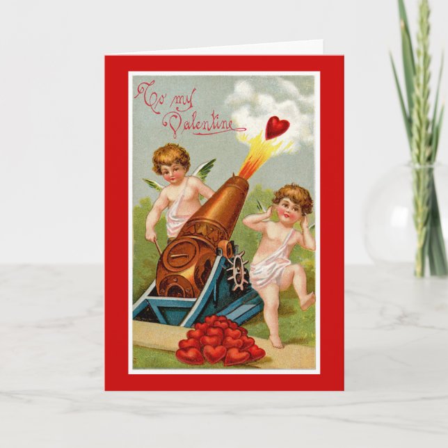 Vintage Valentine with Heart Cannon Holiday Card (Front)