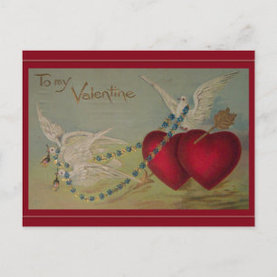 Vintage Valentine with Hearts and Doves Holiday Postcard