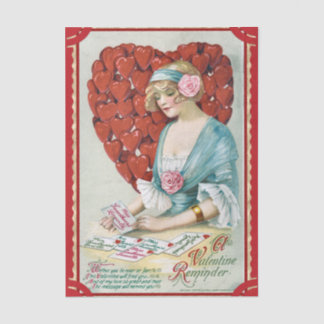 Vintage Valentine Young Woman with Love Letters Tissue Paper