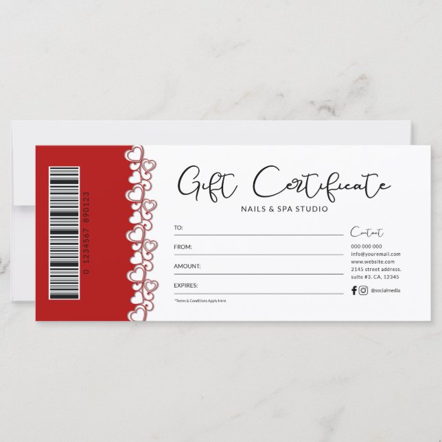 Vintage Valentine's Business Gift Certificate Card (Front)