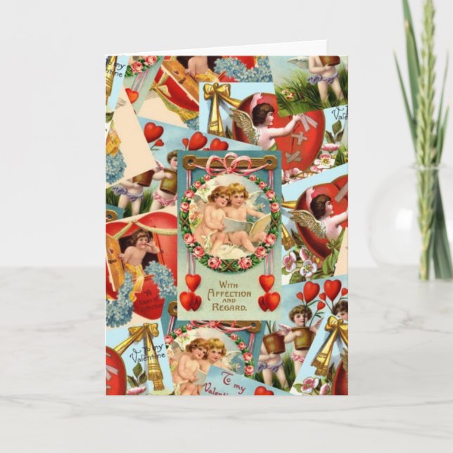 Vintage Valentines collage Holiday Card (Front)