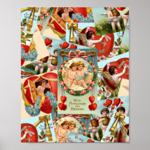 Vintage Valentines collage Poster