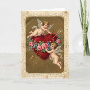 Vintage Valentines Cupid Heart Card