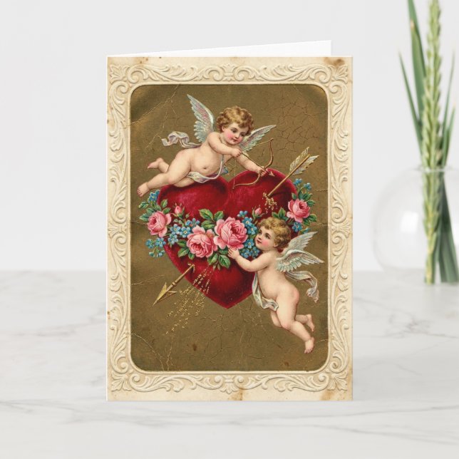 Vintage Valentines Cupid Heart Card (Front)