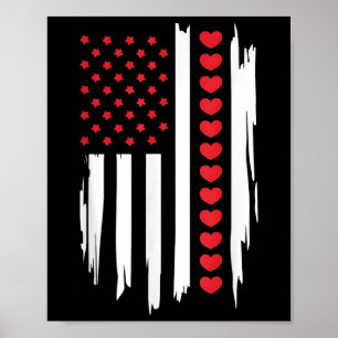 Vintage Valentines Day American Flag Hearts Mens B Poster