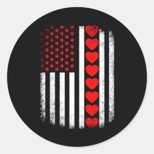 Vintage valentines day american flag hearts mens classic round sticker