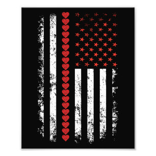 Vintage Valentines Day American Flag Hearts Photo Print