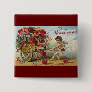 Vintage Valentines Day Angel, Cart of Love Hearts 15 Cm Square Badge