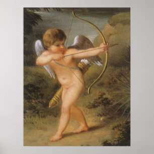 Vintage Valentines Day, Bow and Arrow Cupid Forest Poster