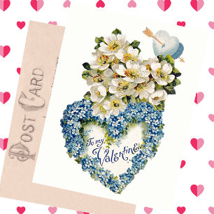 Vintage Valentine's Day Card Blue Floral Heart 