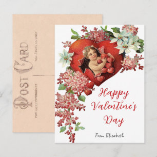 Vintage Valentine's Day Card Cherub Hearts