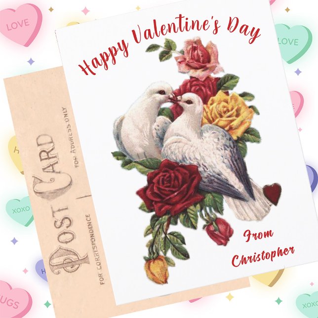 Vintage Valentine's Day Card Floral Doves Hearts (Creator Uploaded)
