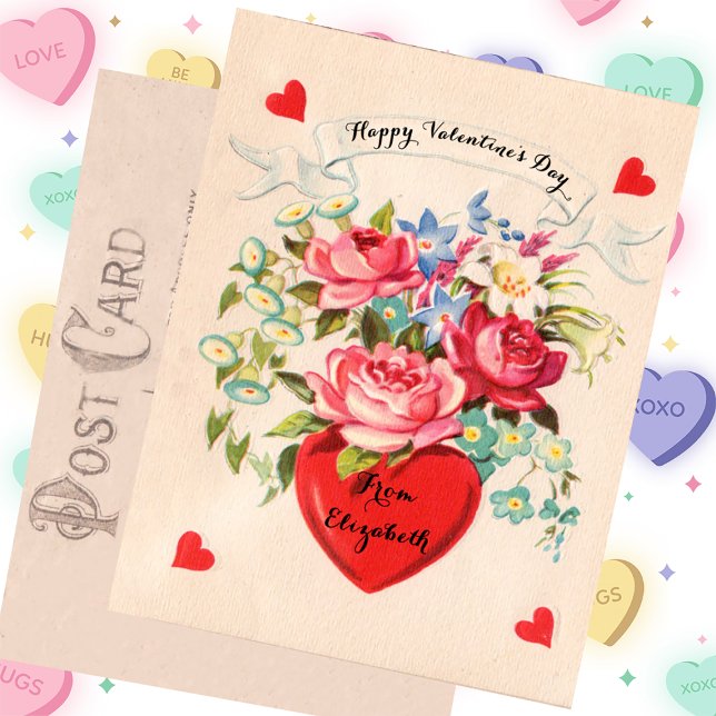 Vintage Valentine's Day Card Heart and Flowers (Creator Uploaded)
