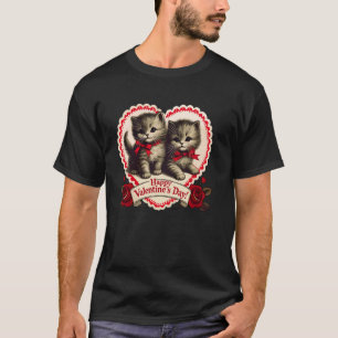 Vintage Valentine's Day Cat Kitten Kitty Retro Val T-Shirt