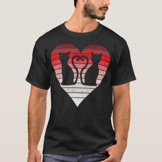 Vintage Valentines Day Cat Retro Heart Love  T-Shirt